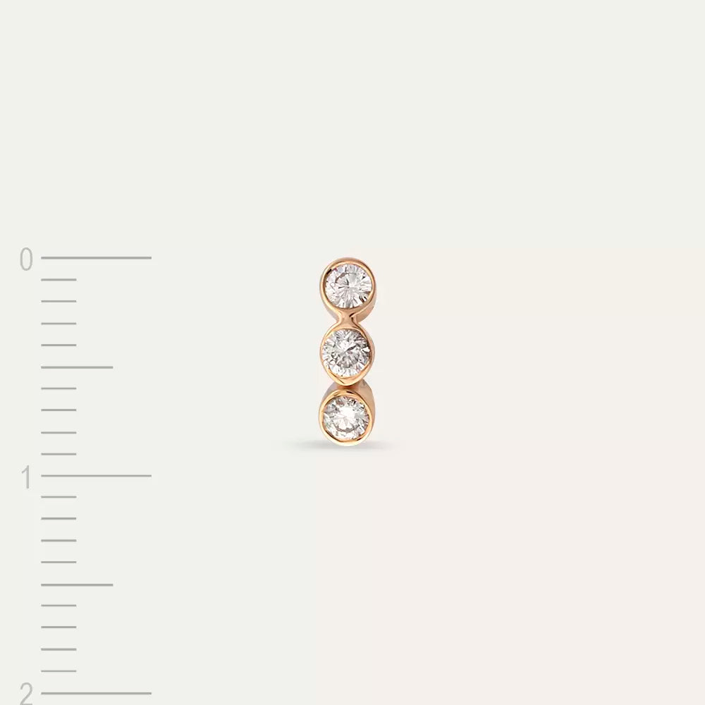 Bliss Three Pırlanta Taşlı Rose Altın Mini Tek Küpe