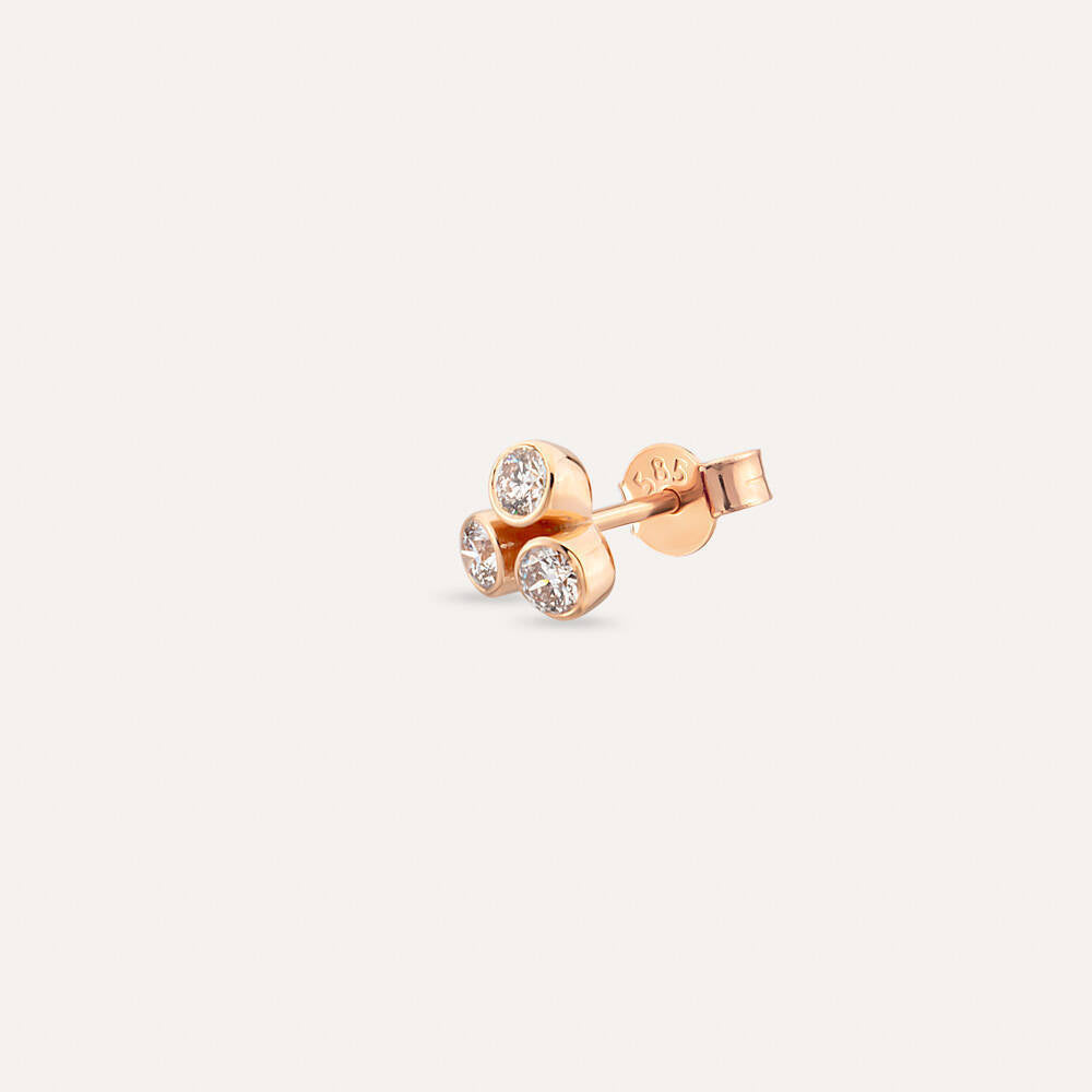 Bliss Triangle Pırlanta Taşlı Rose Altın Mini Tek Küpe