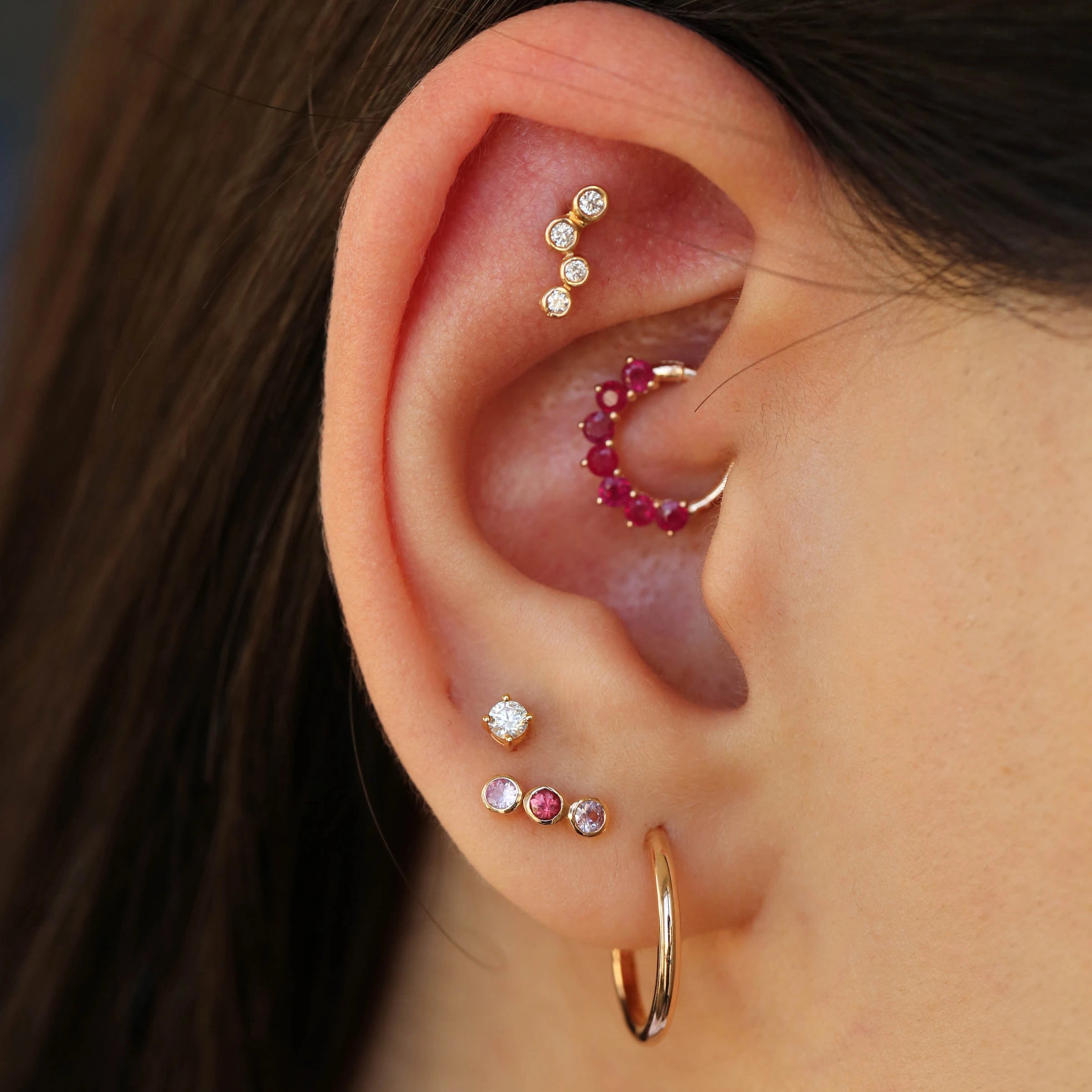 Bliss Wave Pırlanta Taşlı Rose Altın Piercing
