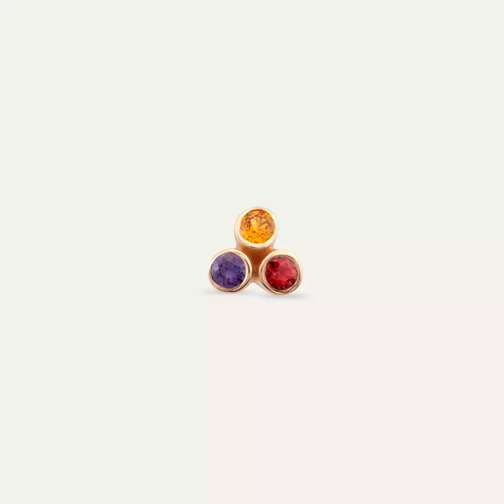 Blissy Orange, Red, Purple Safir Taşlı Rose Altın Tek Küpe