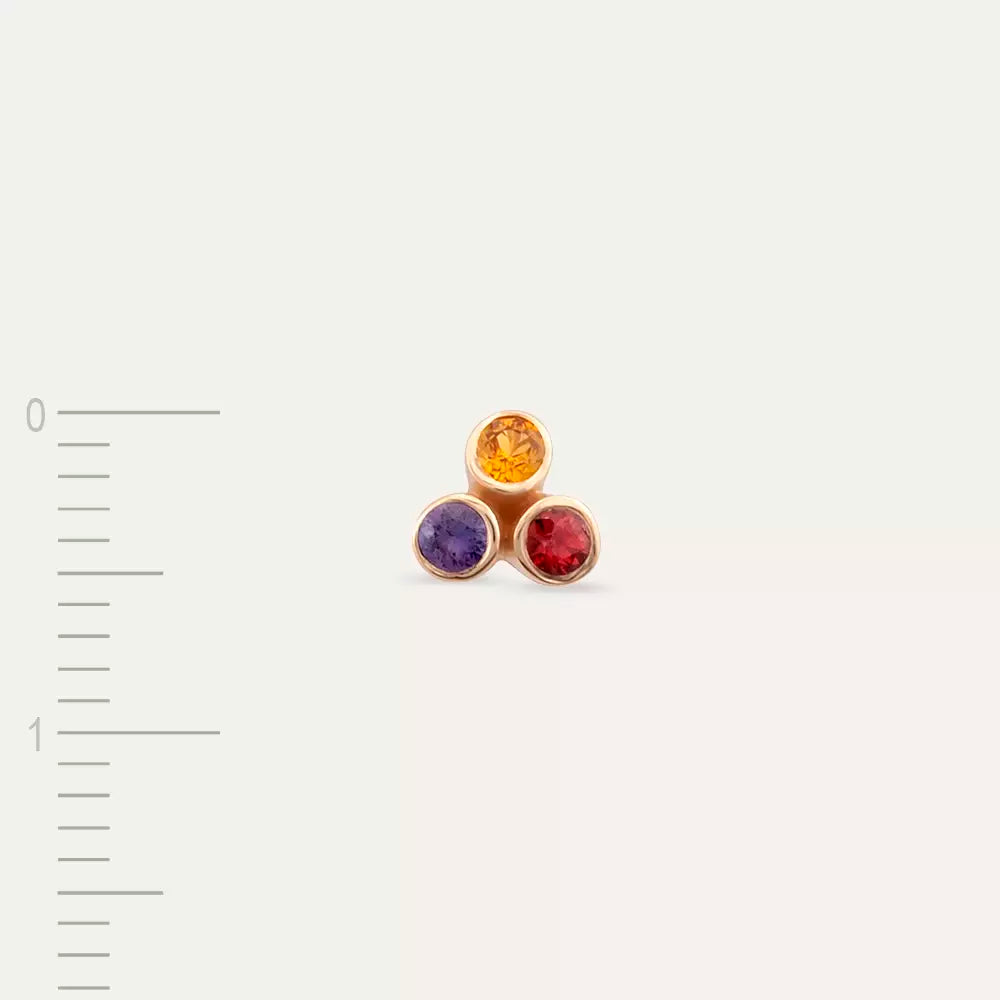 Blissy Orange, Red, Purple Safir Taşlı Rose Altın Tek Küpe