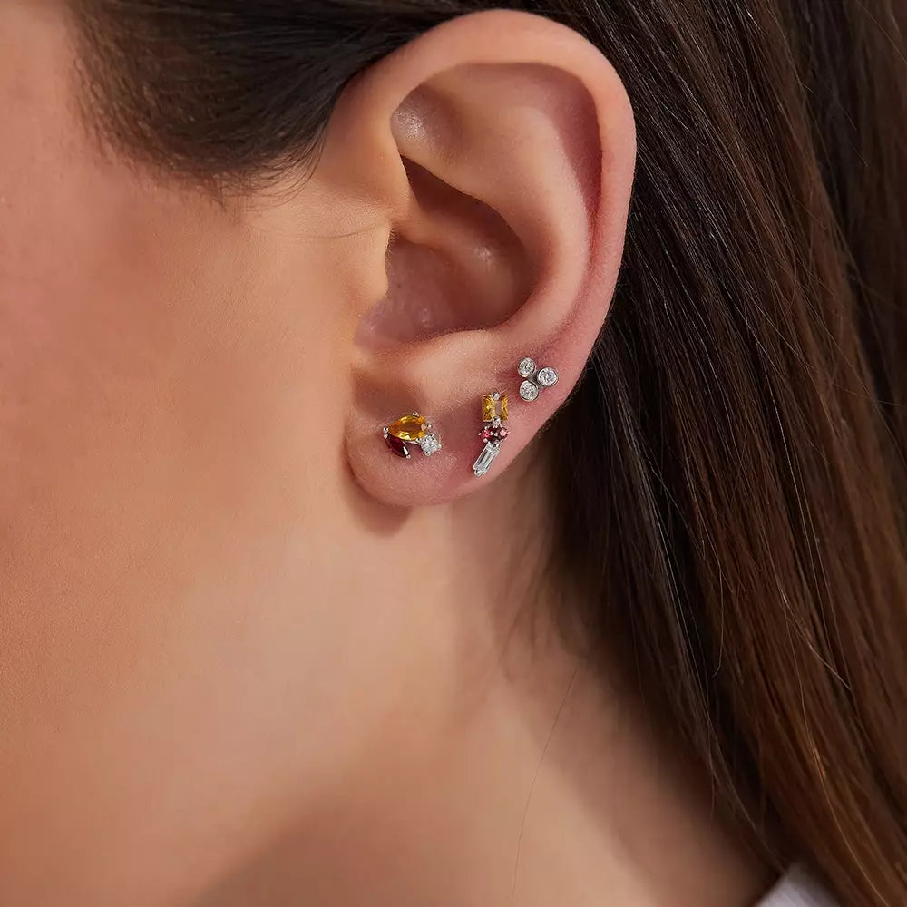 Blissy Pırlanta Taşlı Beyaz Altın Mini Tek Küpe