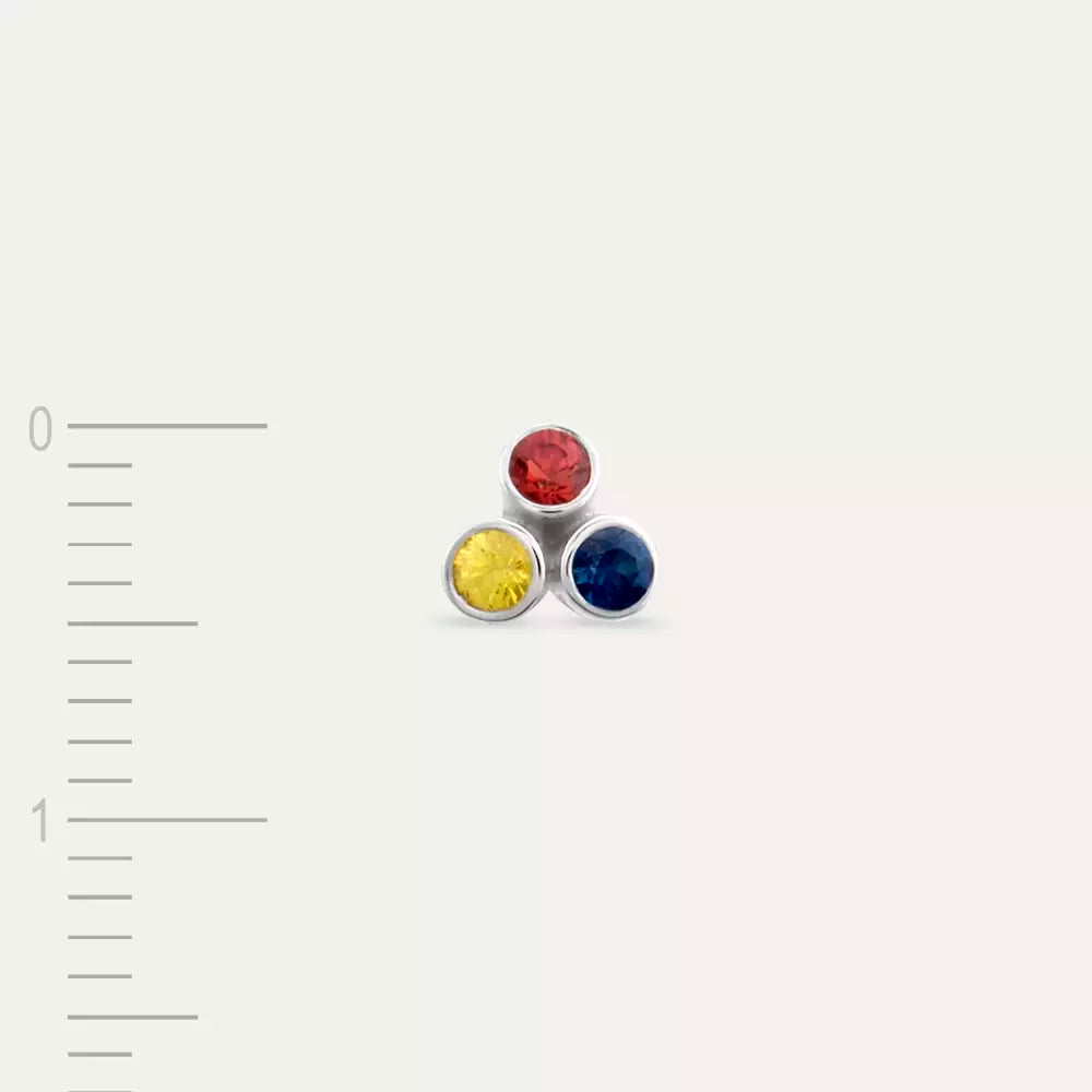 Blissy Red, Blue, Yellow Safir Taşlı Beyaz Altın Tek Küpe