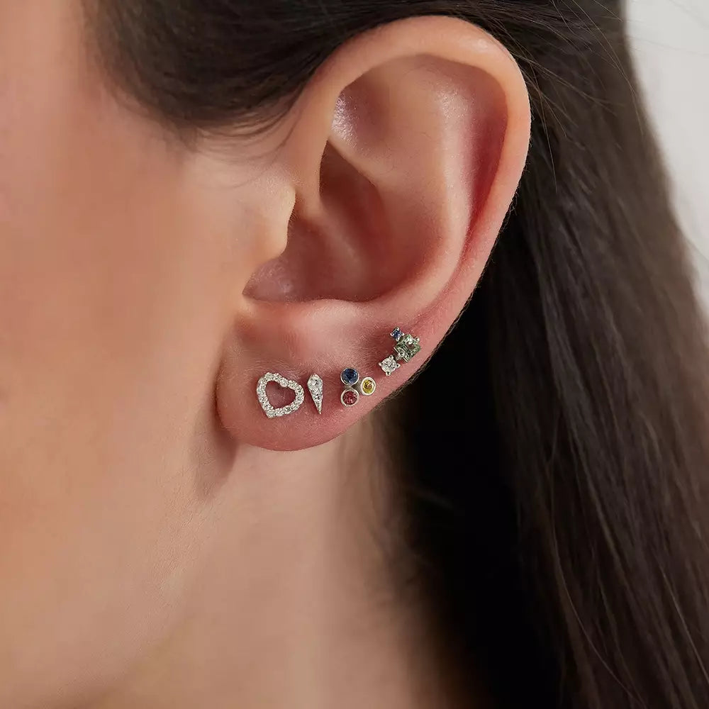 Blissy Red, Blue, Yellow Safir Taşlı Beyaz Altın Tek Küpe