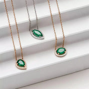 Blob Damla Kesim Zümrüt ve Pırlanta Taşlı Rose Altın Kolye