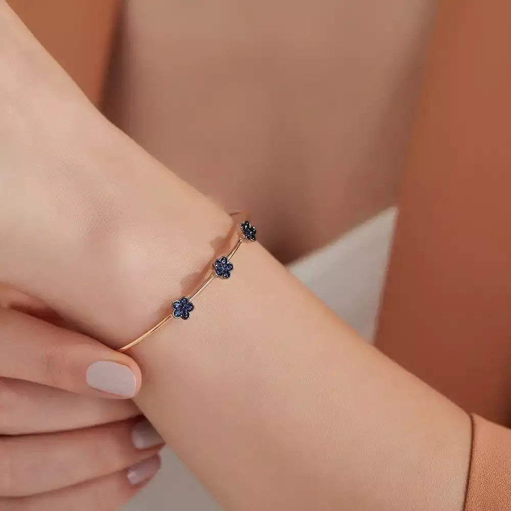 Bloom Safir Taşlı Rose Altın Çiçek Bileklik
