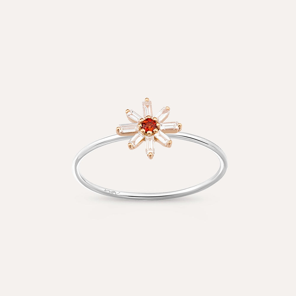 Blossom 0.15 CT Red Safir ve Baget Pırlanta Taşlı Yüzük