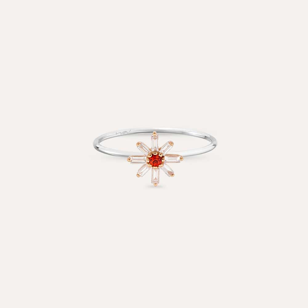 Blossom 0.15 CT Red Safir ve Baget Pırlanta Taşlı Yüzük