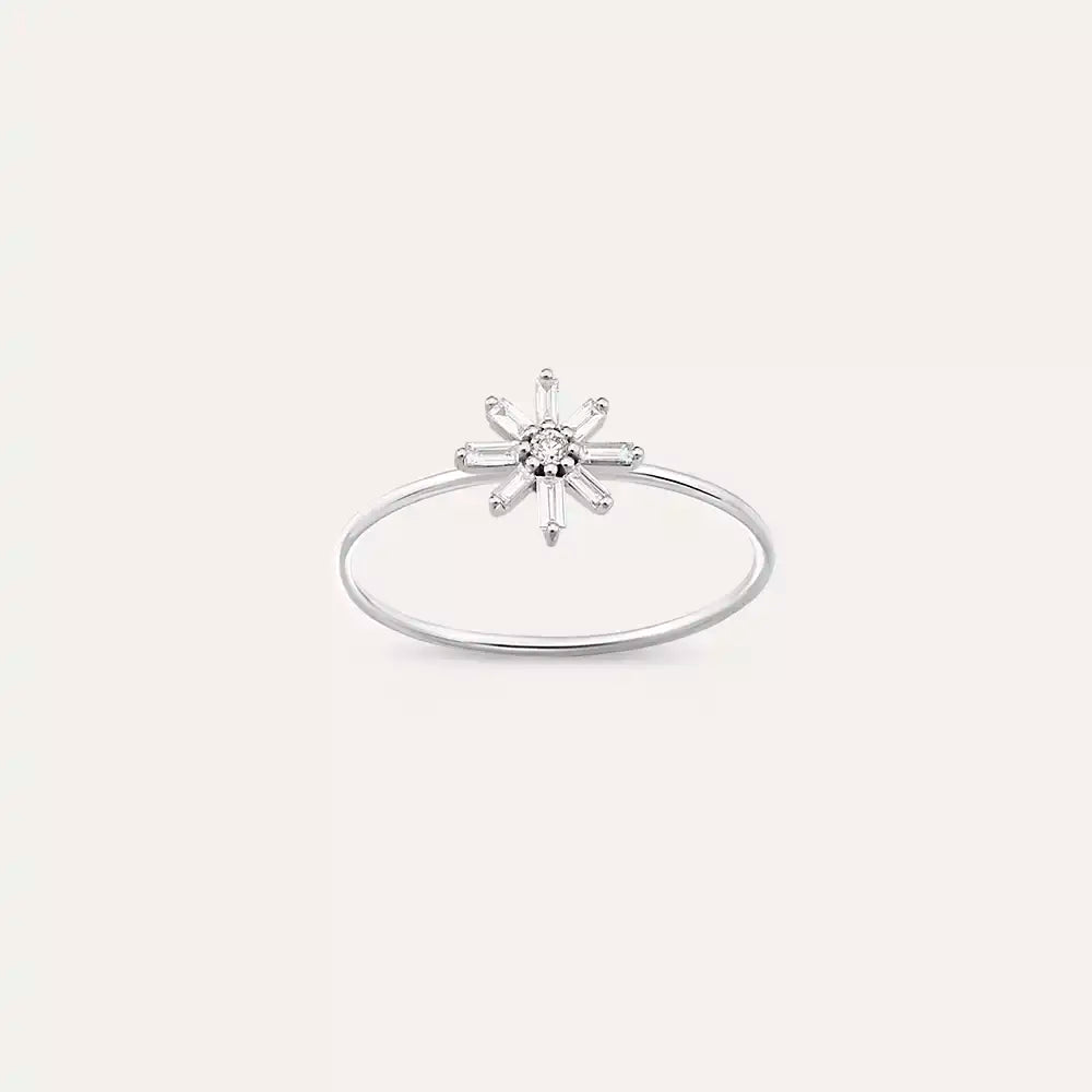 Blossom 0.12 CT Baget Pırlanta Taşlı Beyaz Altın Yüzük