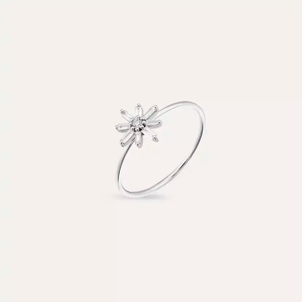 Blossom 0.12 CT Baget Pırlanta Taşlı Beyaz Altın Yüzük