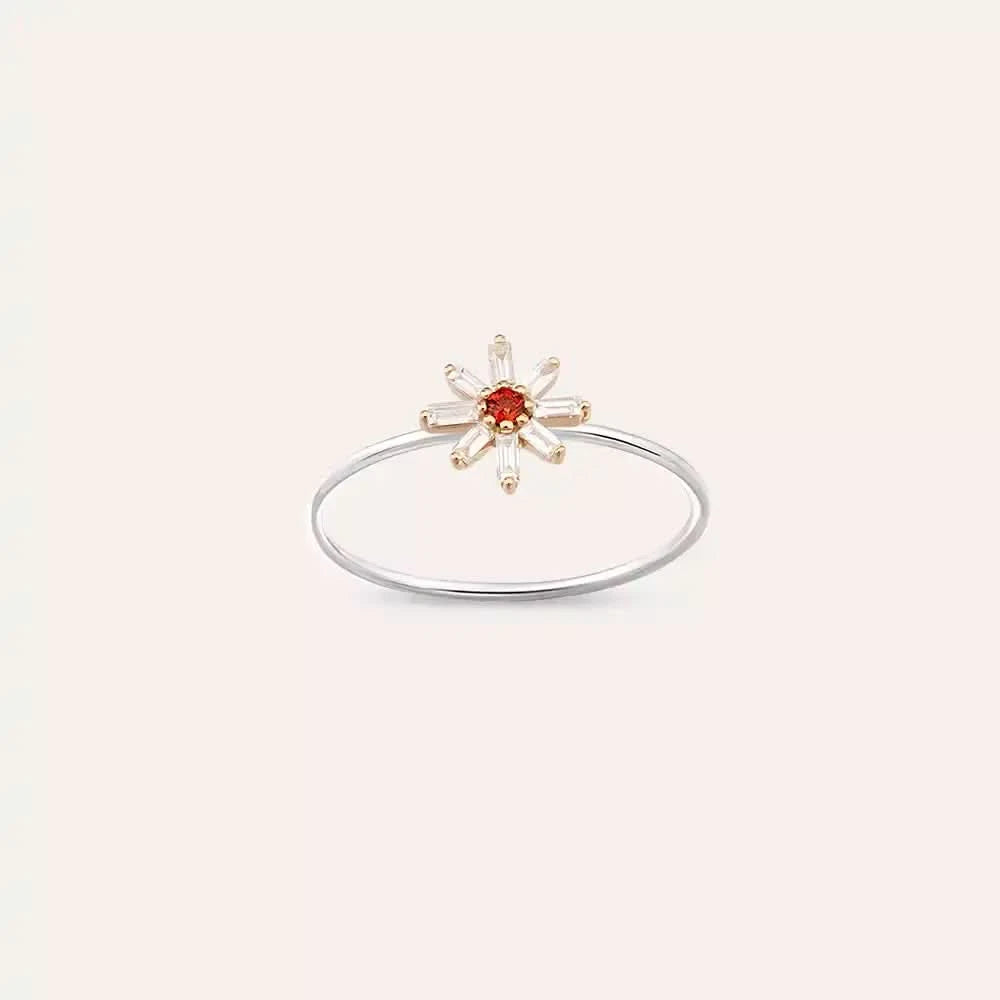 Blossom 0.15 CT Red Safir ve Baget Pırlanta Taşlı Yüzük