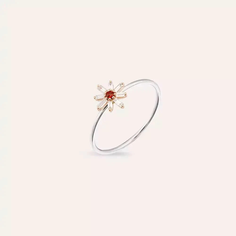 Blossom 0.15 CT Red Safir ve Baget Pırlanta Taşlı Yüzük