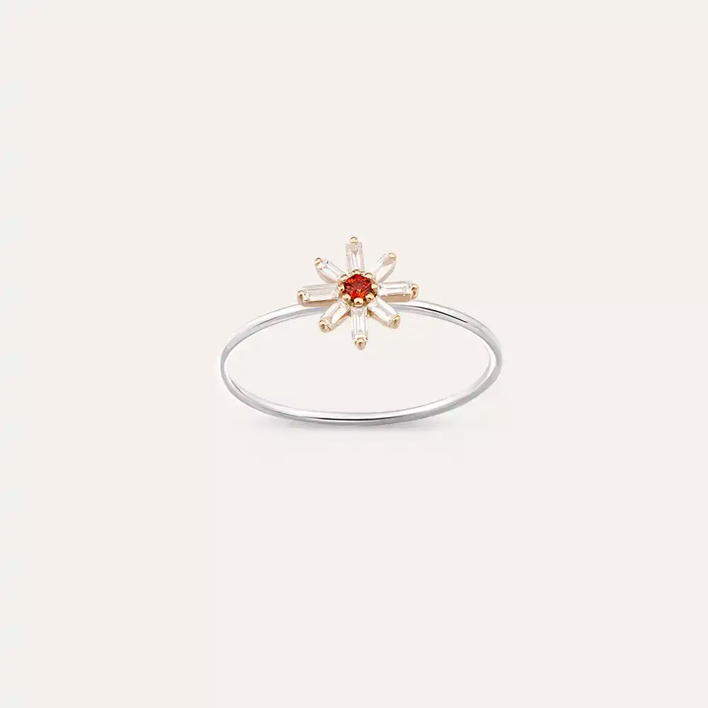 Blossom 0.15 CT Red Safir ve Baget Pırlanta Taşlı Yüzük