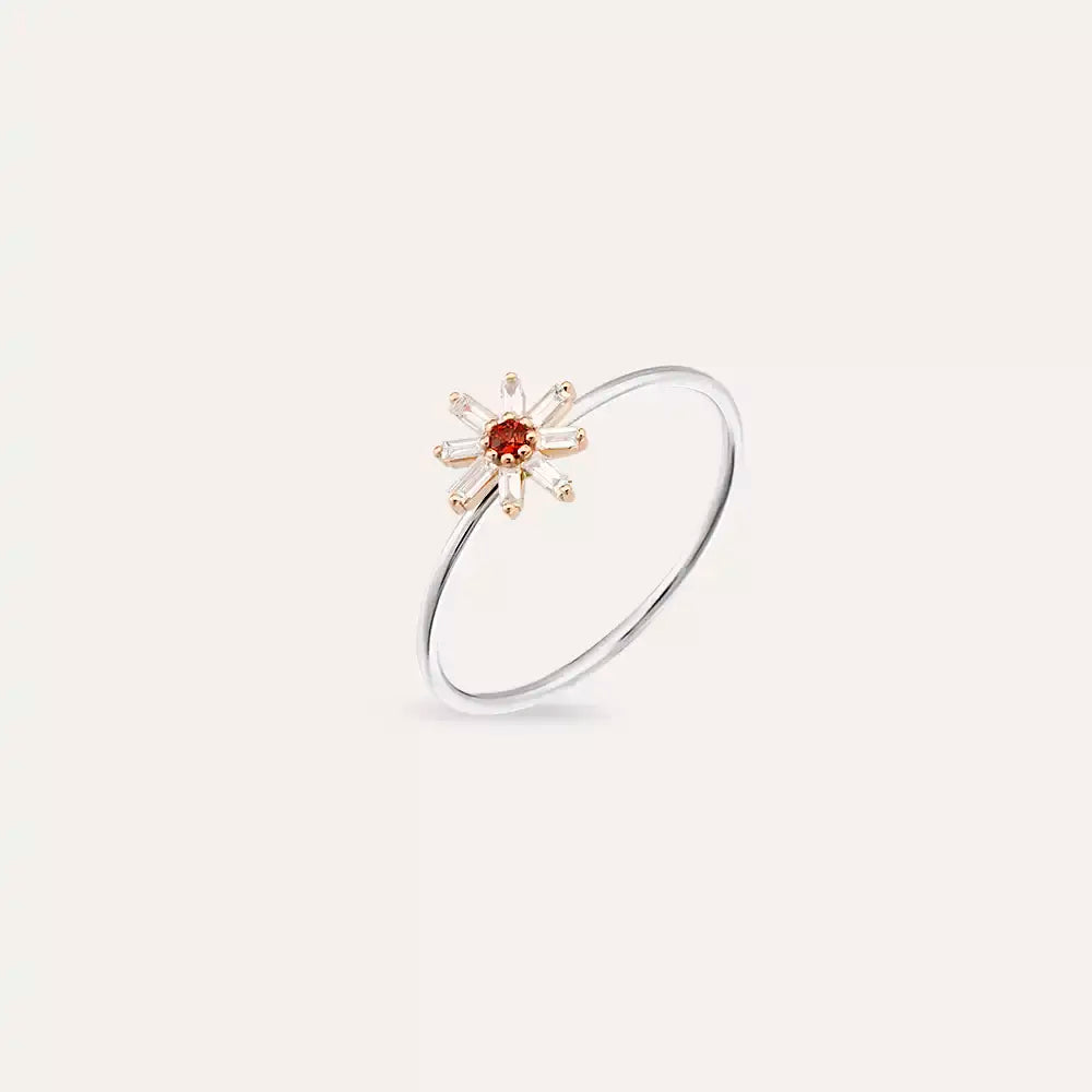 Blossom 0.15 CT Red Safir ve Baget Pırlanta Taşlı Yüzük