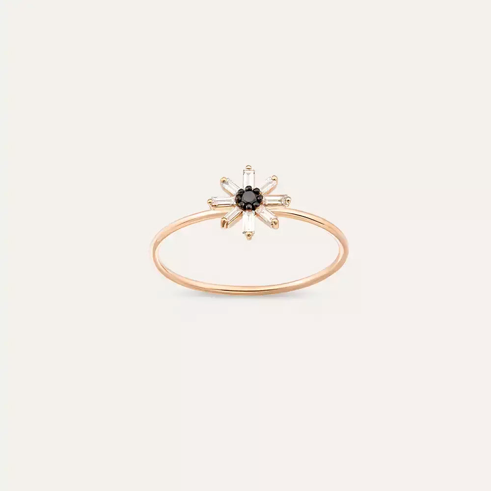 Blossom 0.19 CT Siyah Pırlanta ve Baget Pırlanta Taşlı Yüzük