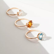 Blow Mavi Topaz ve Pırlanta Taşlı Rose Altın Yüzük