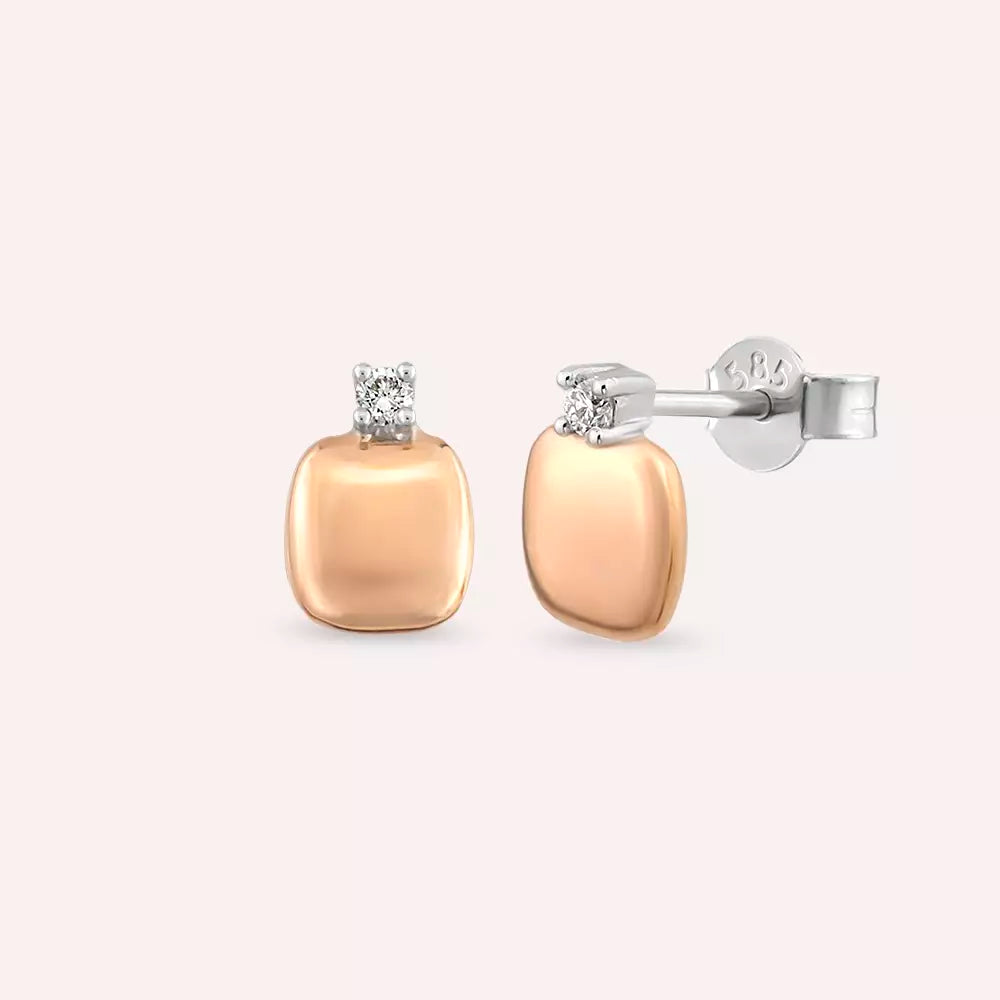 Blush Pırlanta Taşlı Rose ve Beyaz Altın Küpe