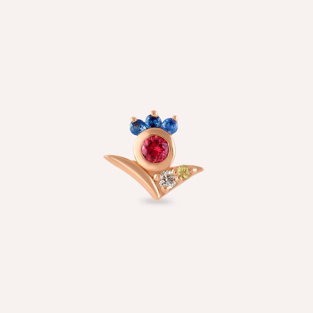 Bona Pırlanta ve Multicolor Safir Taşlı Rose Altın Piercing