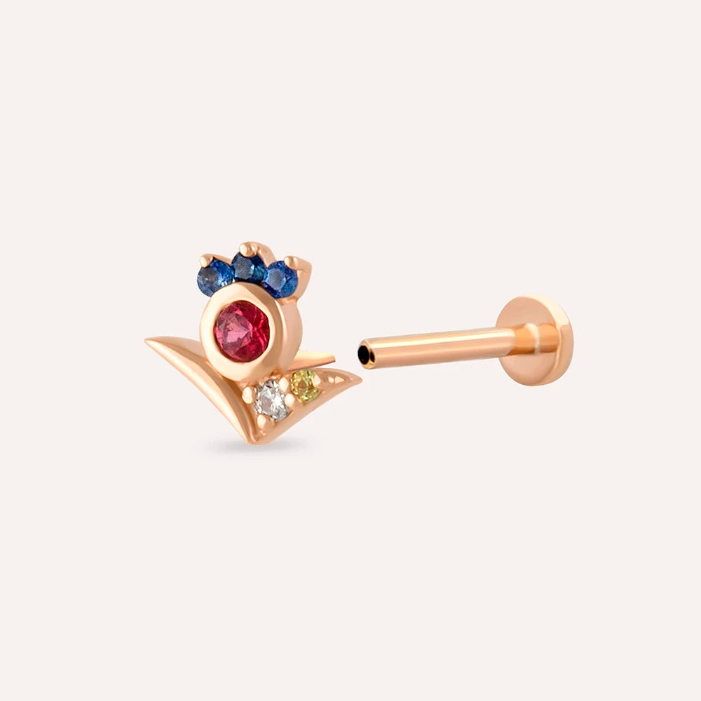Bona Pırlanta ve Multicolor Safir Taşlı Rose Altın Piercing