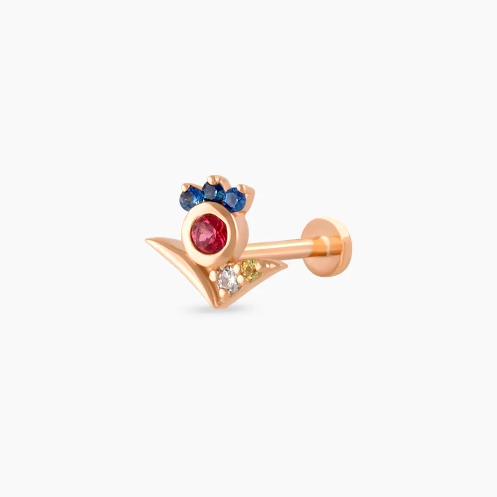 Bona Pırlanta ve Multicolor Safir Taşlı Rose Altın Piercing