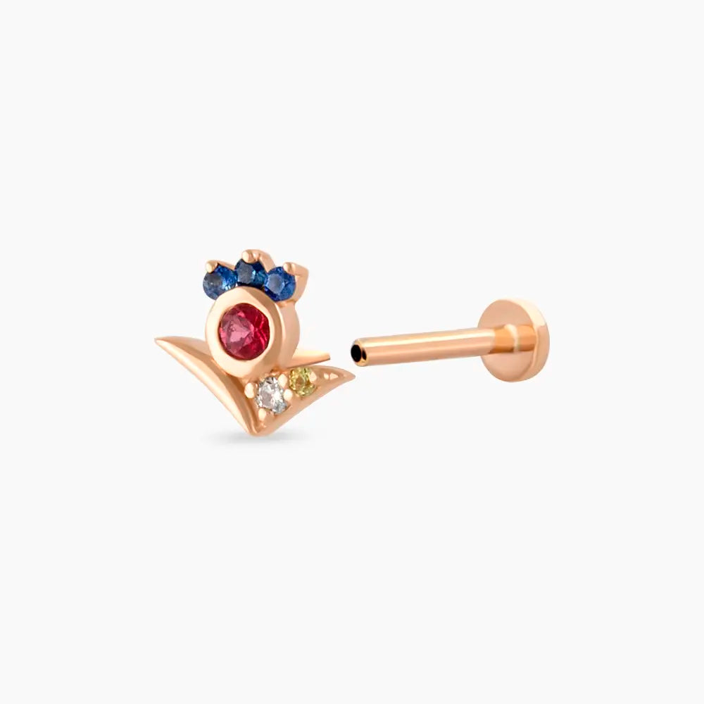 Bona Pırlanta ve Multicolor Safir Taşlı Rose Altın Piercing
