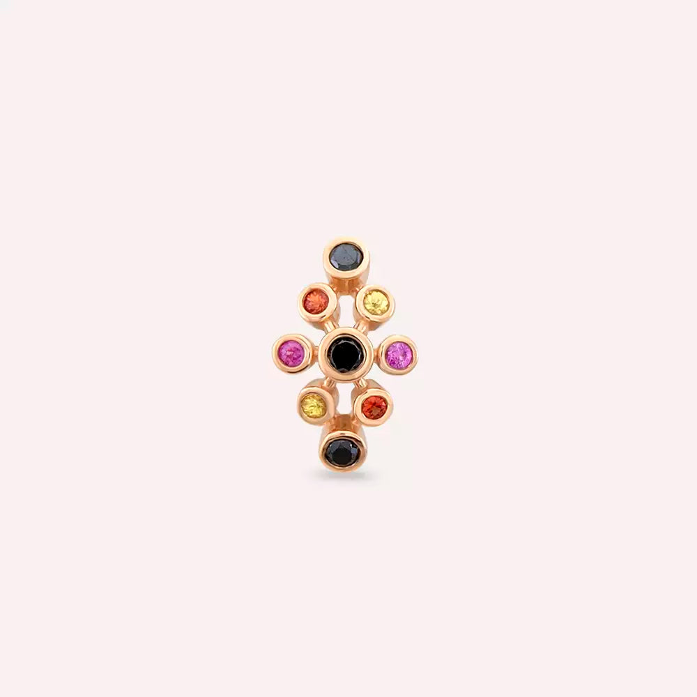 Bond Siyah Pırlanta ve Multicolor Safir Taşlı Rose Altın Tek Küpe