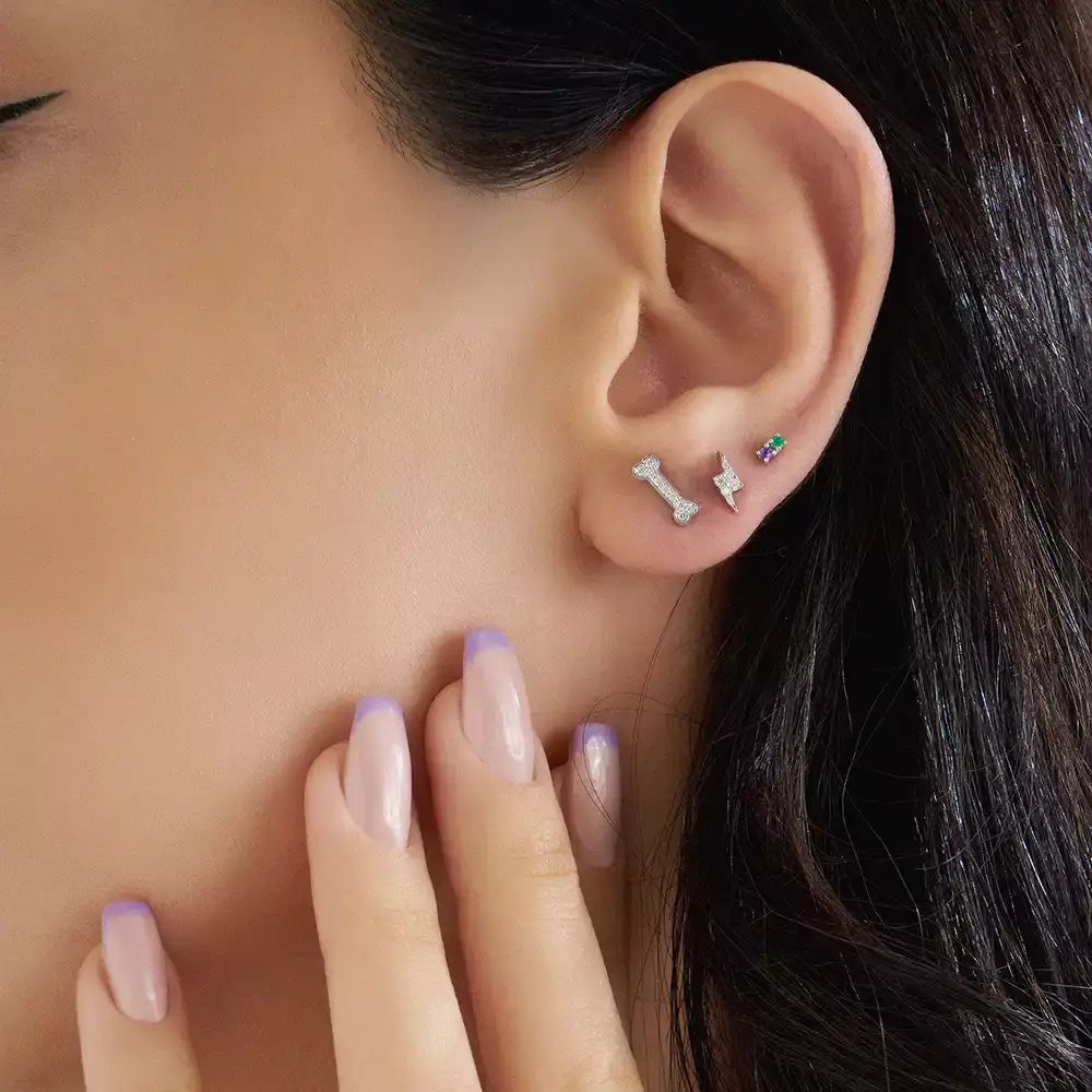 Bonei Pırlanta Taşlı Beyaz Altın Tek Küpe