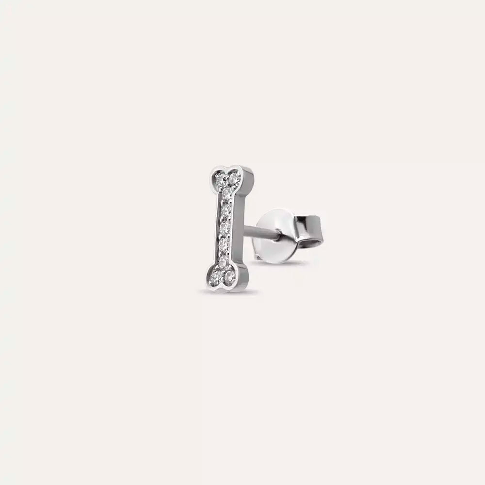 Bony  Pırlanta Taşlı Beyaz Altın Tek Küpe