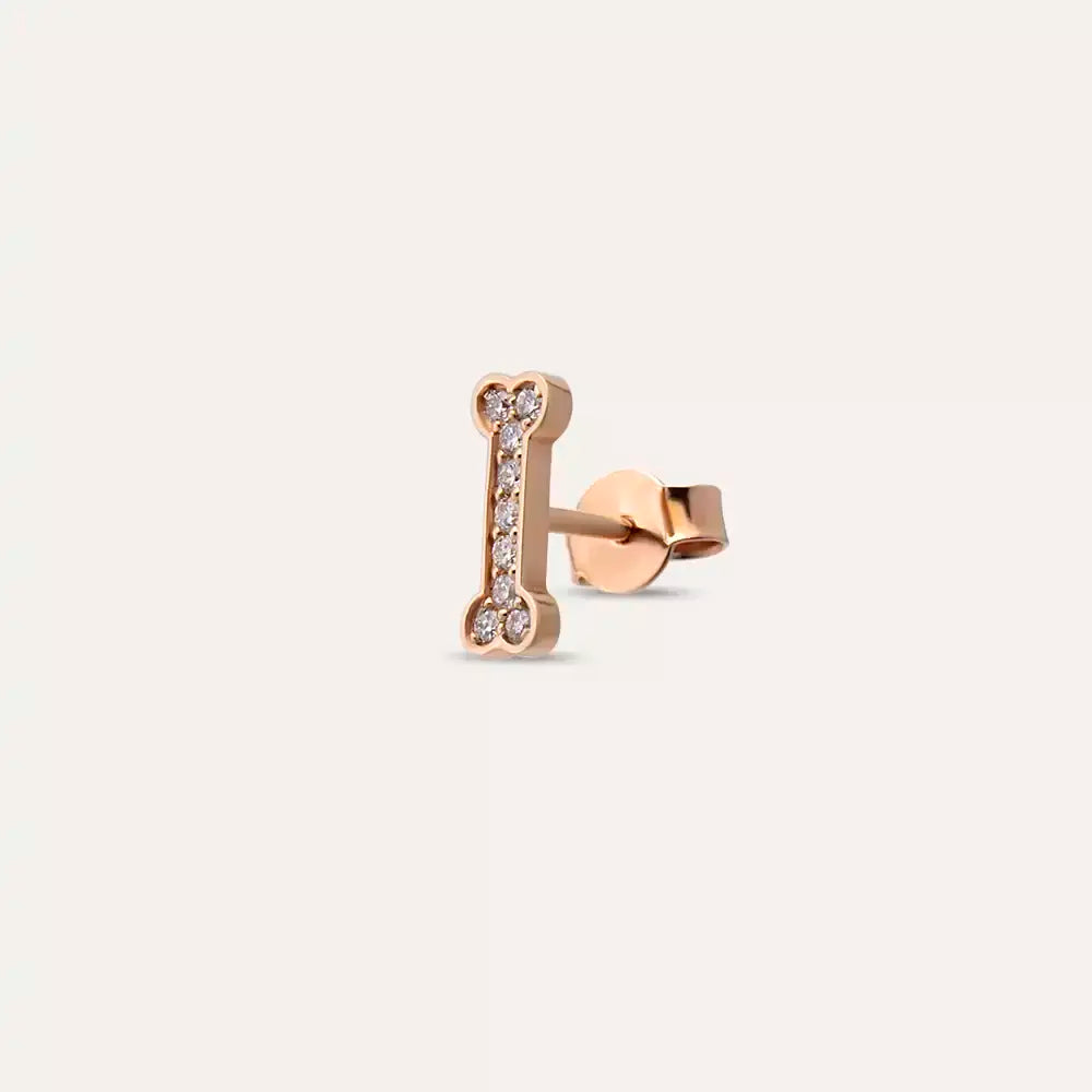 Bonei Pırlanta Taşlı Rose Altın Tek Küpe