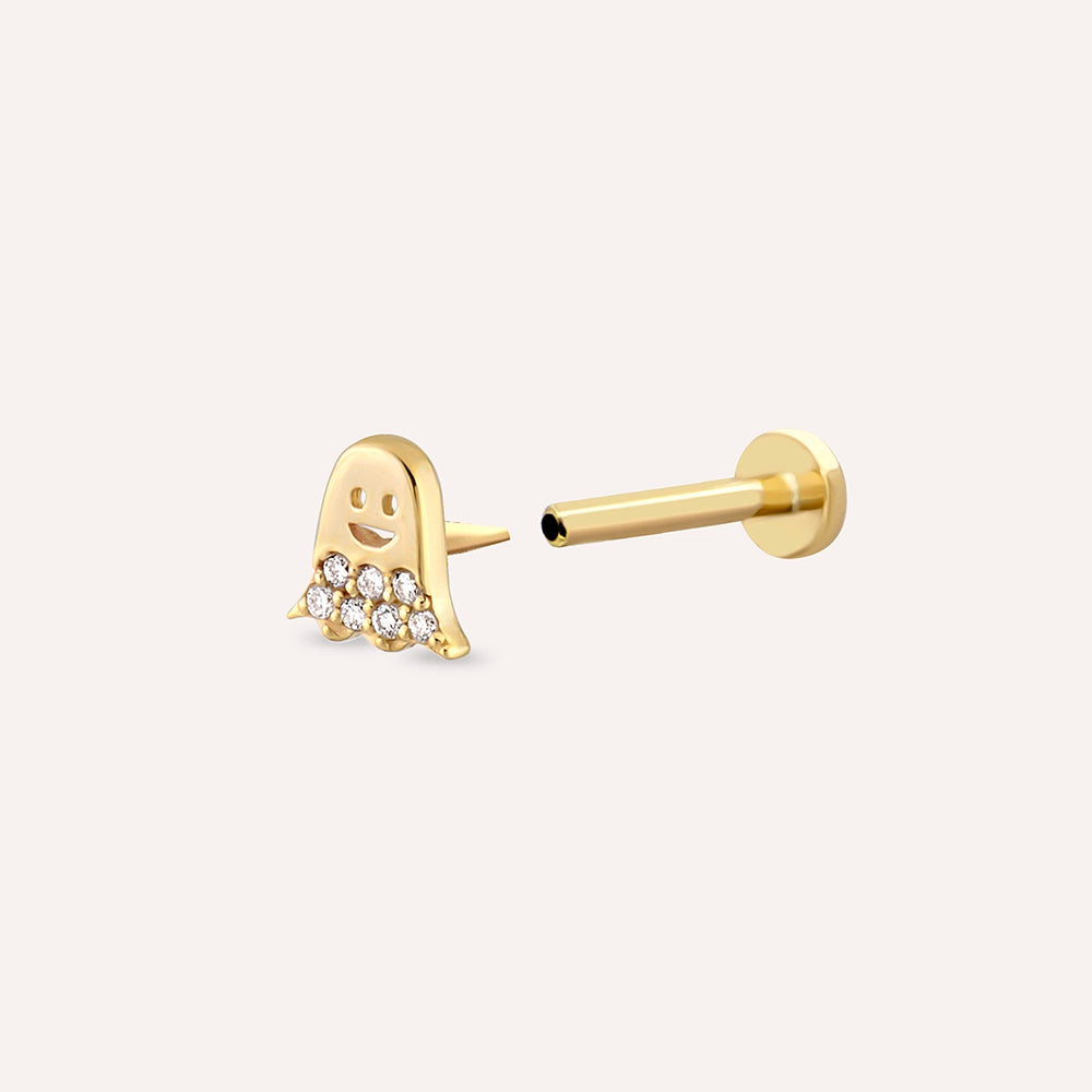 Boo Pırlanta Taşlı Sarı Altın Piercing