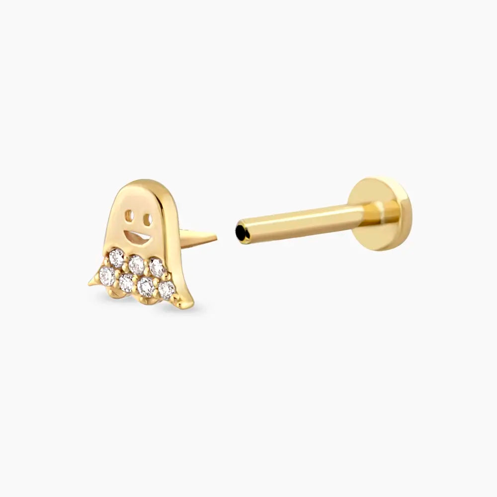 Boo Pırlanta Taşlı Sarı Altın Piercing