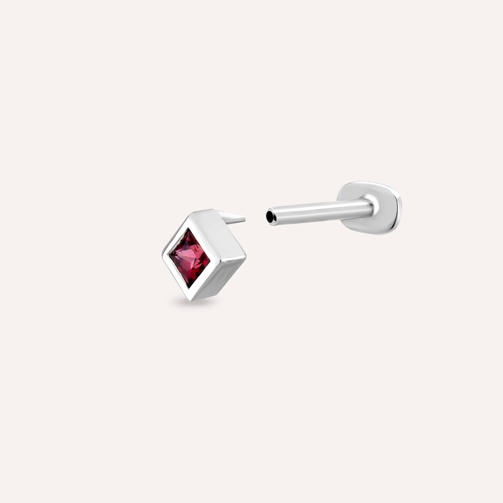 Box Red Safir Taşlı Beyaz Altın Piercing