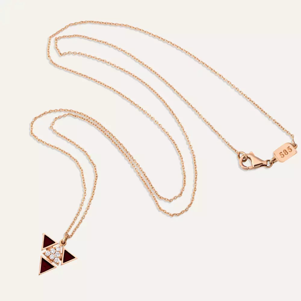 Bozon Pırlanta Taşlı ve Bordo Mineli Rose Altın Kolye