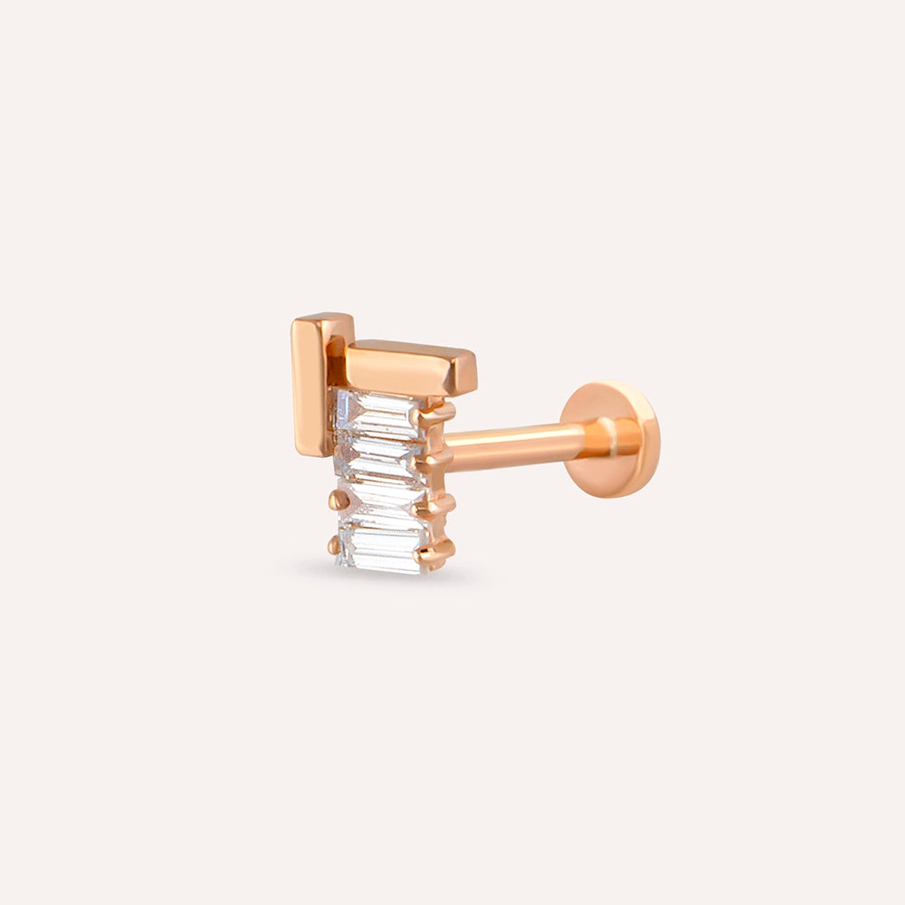 Brick Baget Pırlanta Taşlı Rose Altın Piercing
