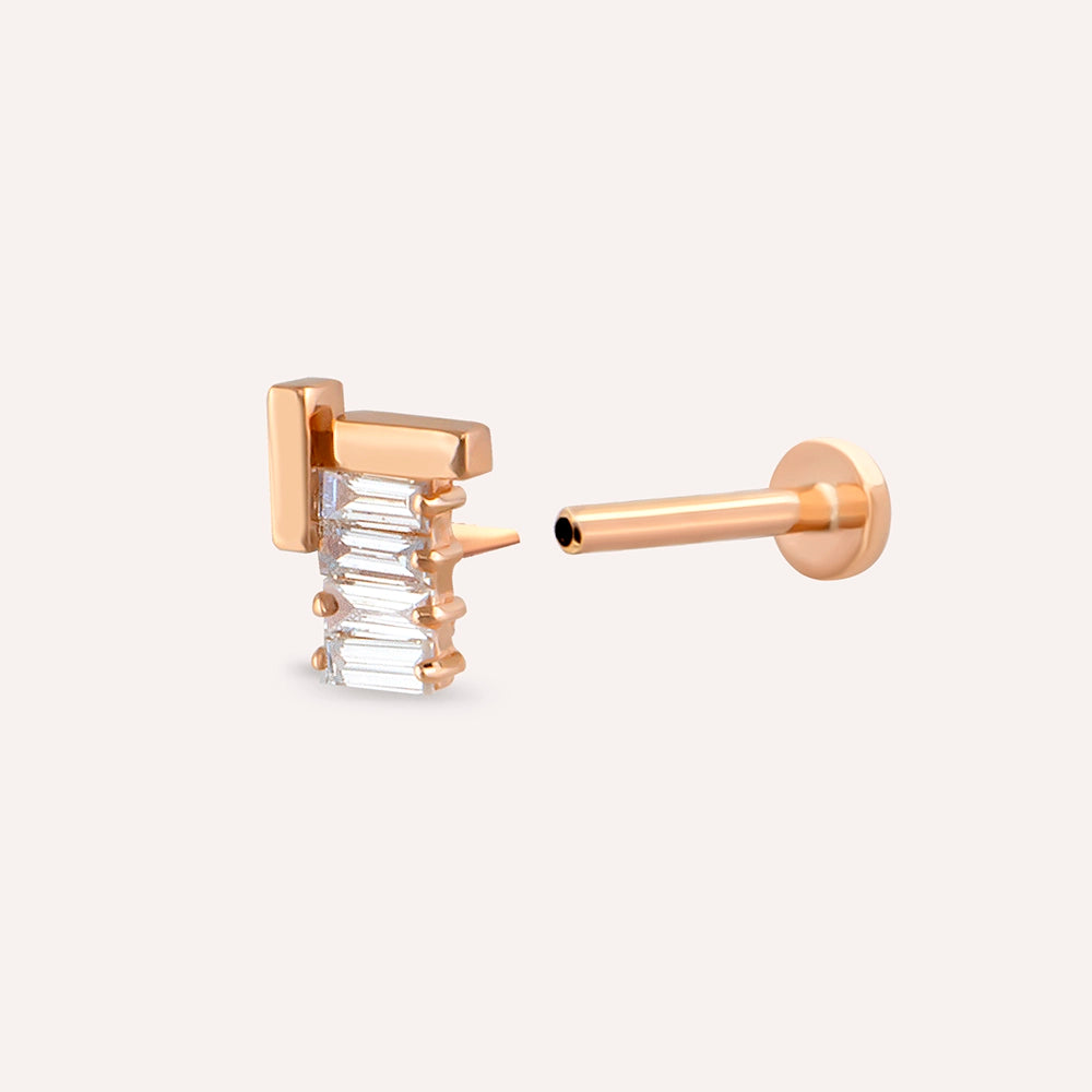 Brick Baget Pırlanta Taşlı Rose Altın Piercing