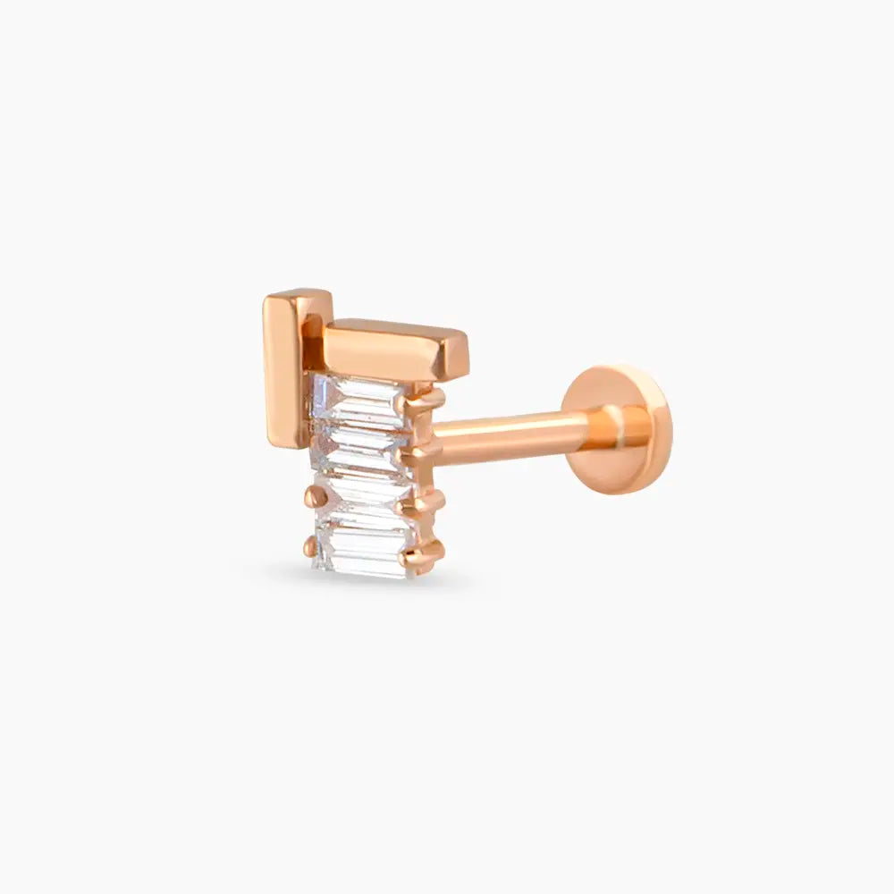 Brick Baget Pırlanta Taşlı Rose Altın Piercing