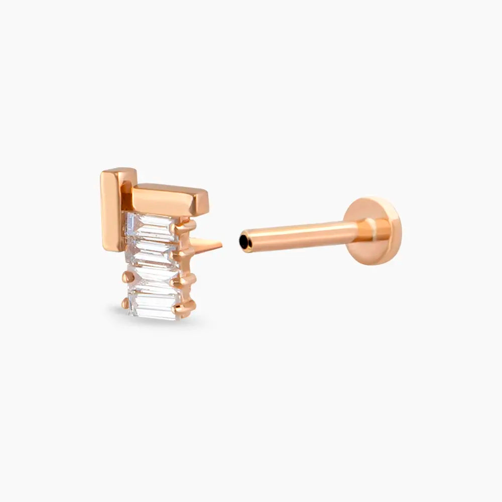 Brick Baget Pırlanta Taşlı Rose Altın Piercing