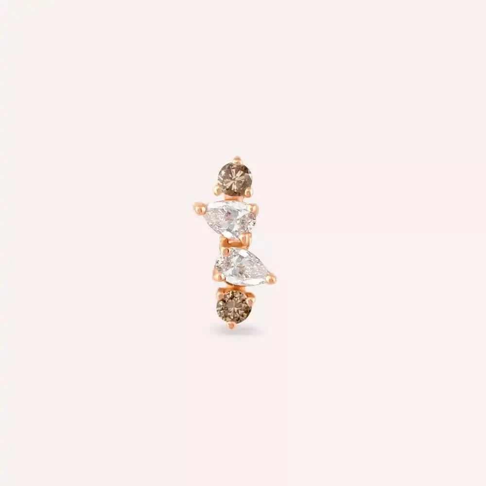 Brill Brown Pırlanta Taşlı Rose Altın Piercing