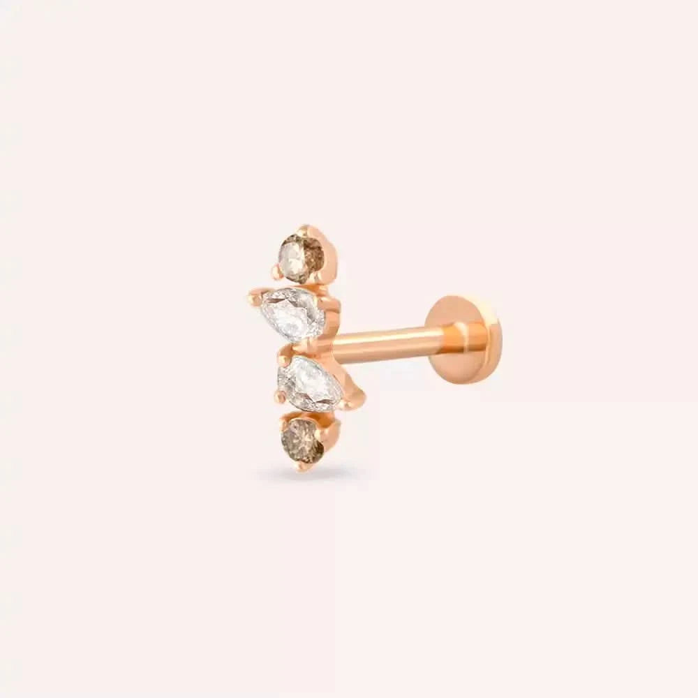 Brill Brown Pırlanta Taşlı Rose Altın Piercing