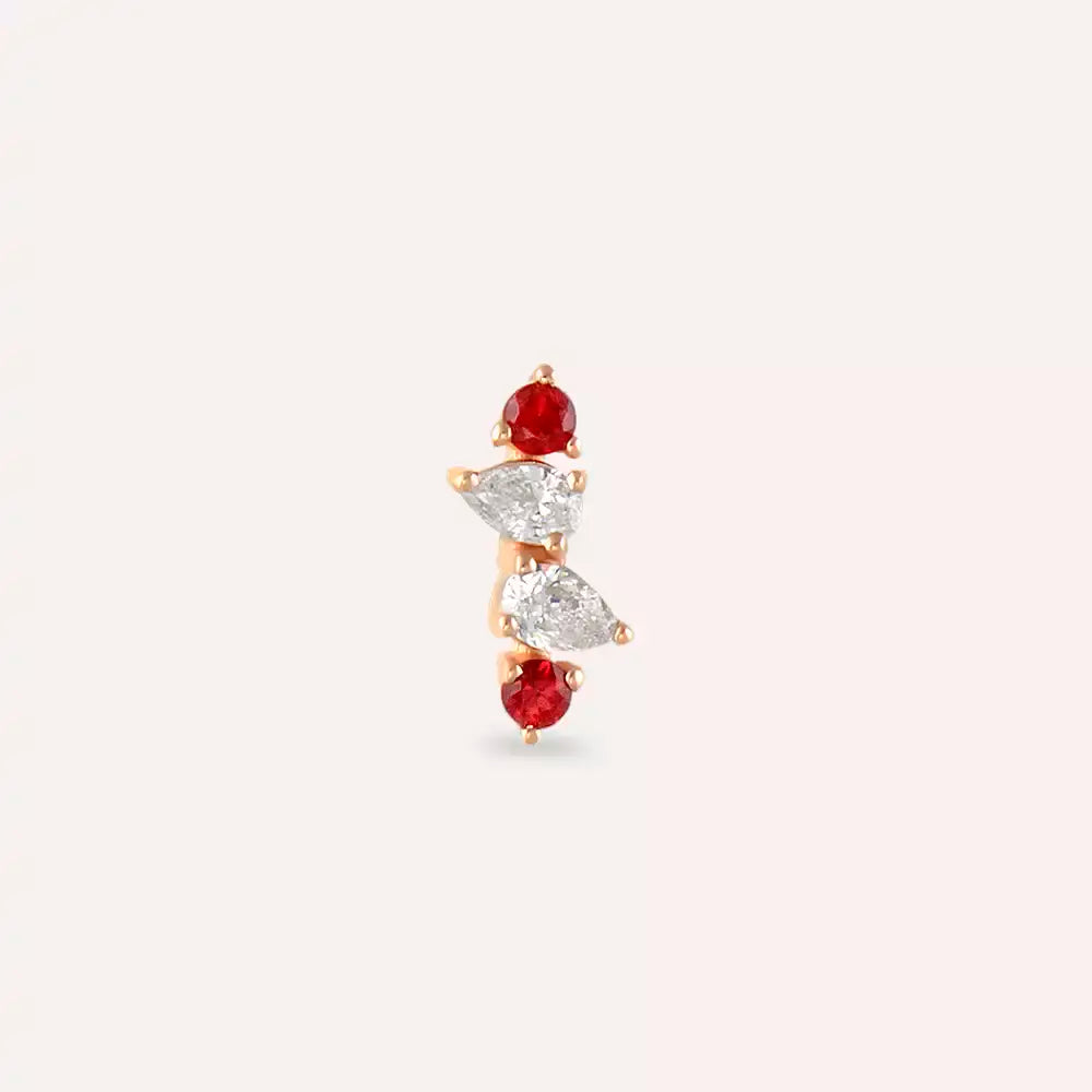 Brill Red Safir ve Pırlanta Taşlı Rose Altın Piercing