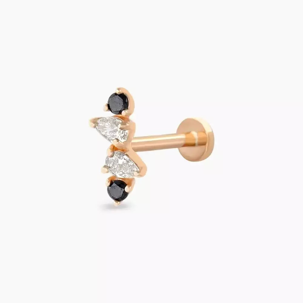Brill Siyah Pırlanta Taşlı Rose Altın Piercing