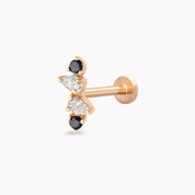 Brill Siyah Pırlanta Taşlı Rose Altın Piercing