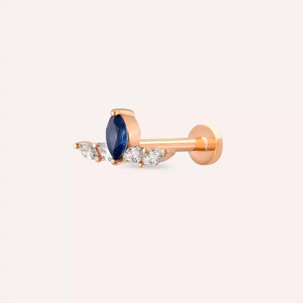Brine Blue Safir ve Pırlanta Taşlı Rose Altın Piercing