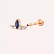 Brine Blue Safir ve Pırlanta Taşlı Rose Altın Piercing
