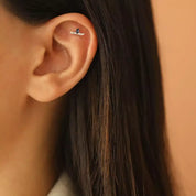 Brine Blue Safir ve Pırlanta Taşlı Rose Altın Piercing