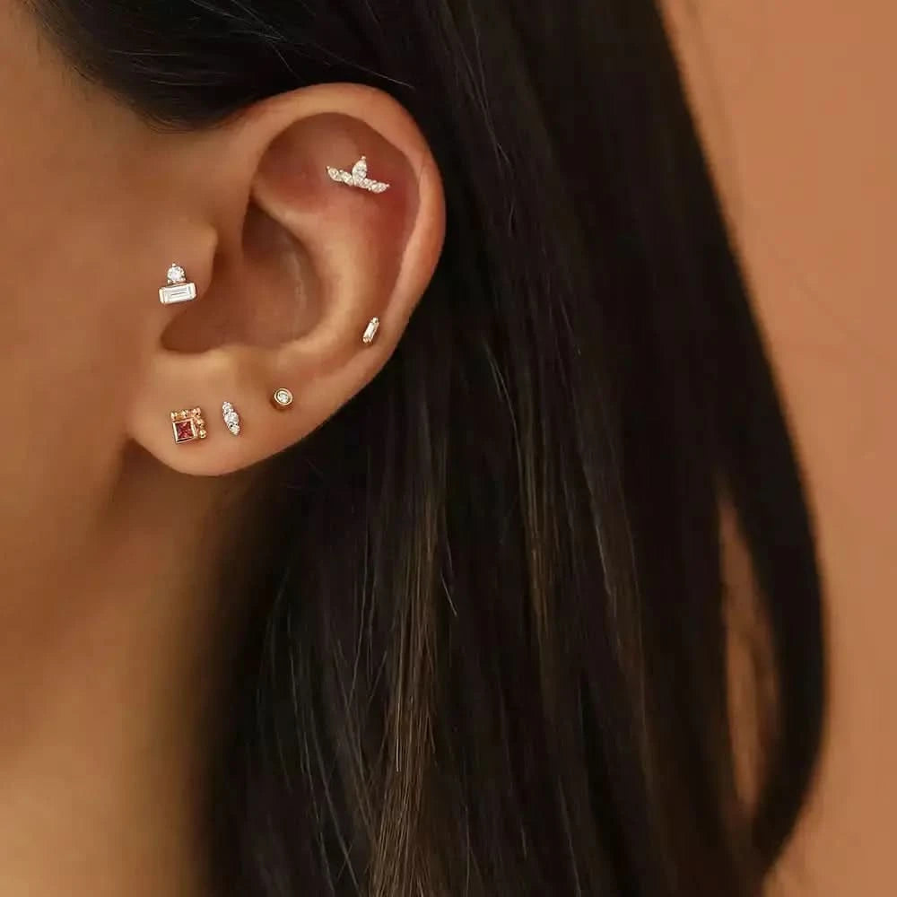 Brine Pırlanta Taşlı Rose Altın Piercing