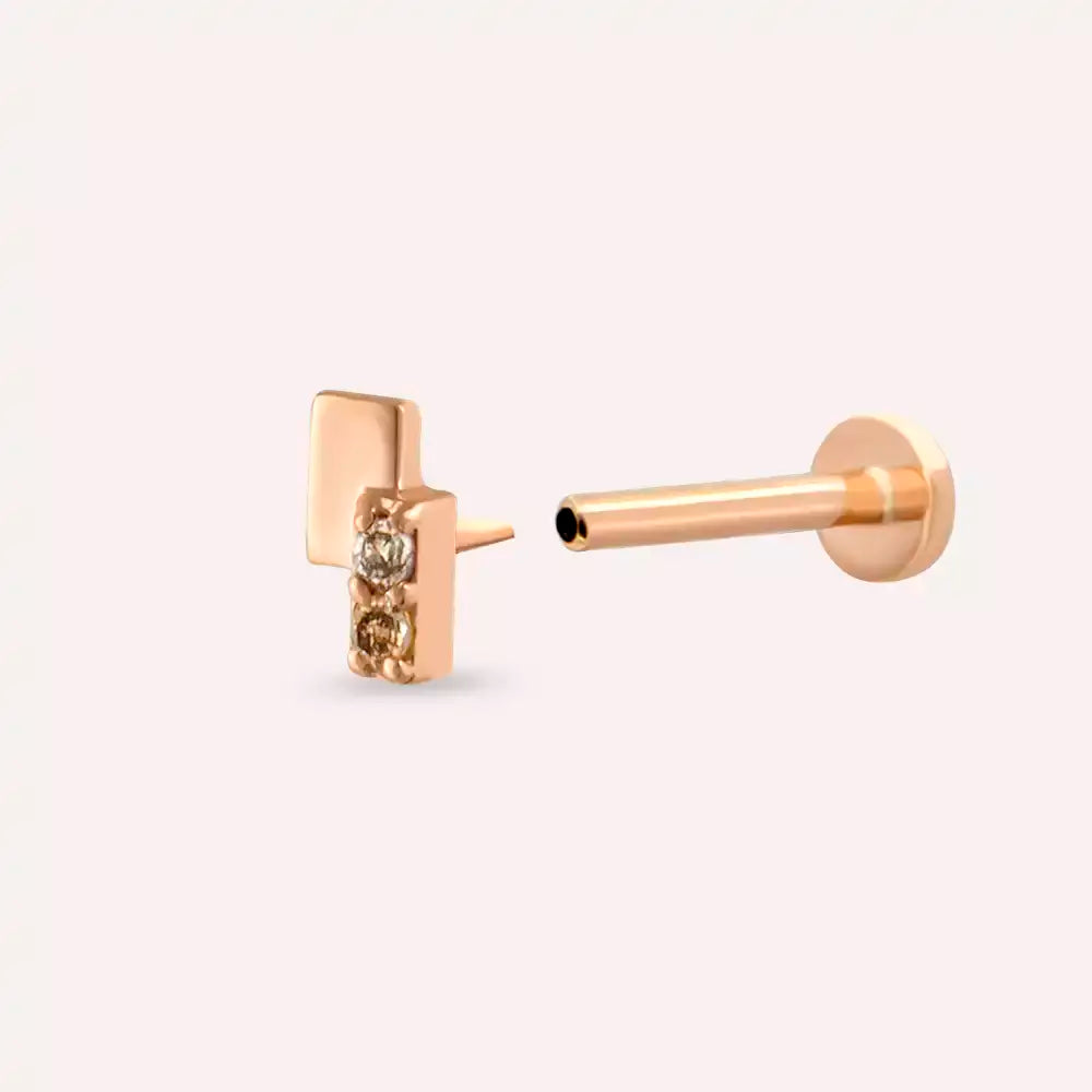 Dual Brown Pırlanta Taşlı Rose Gold Piercing