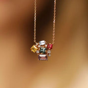 Bubbly 2.16 CT Multicolor Safir ve Pırlanta Taşlı Rose Altın Kolye