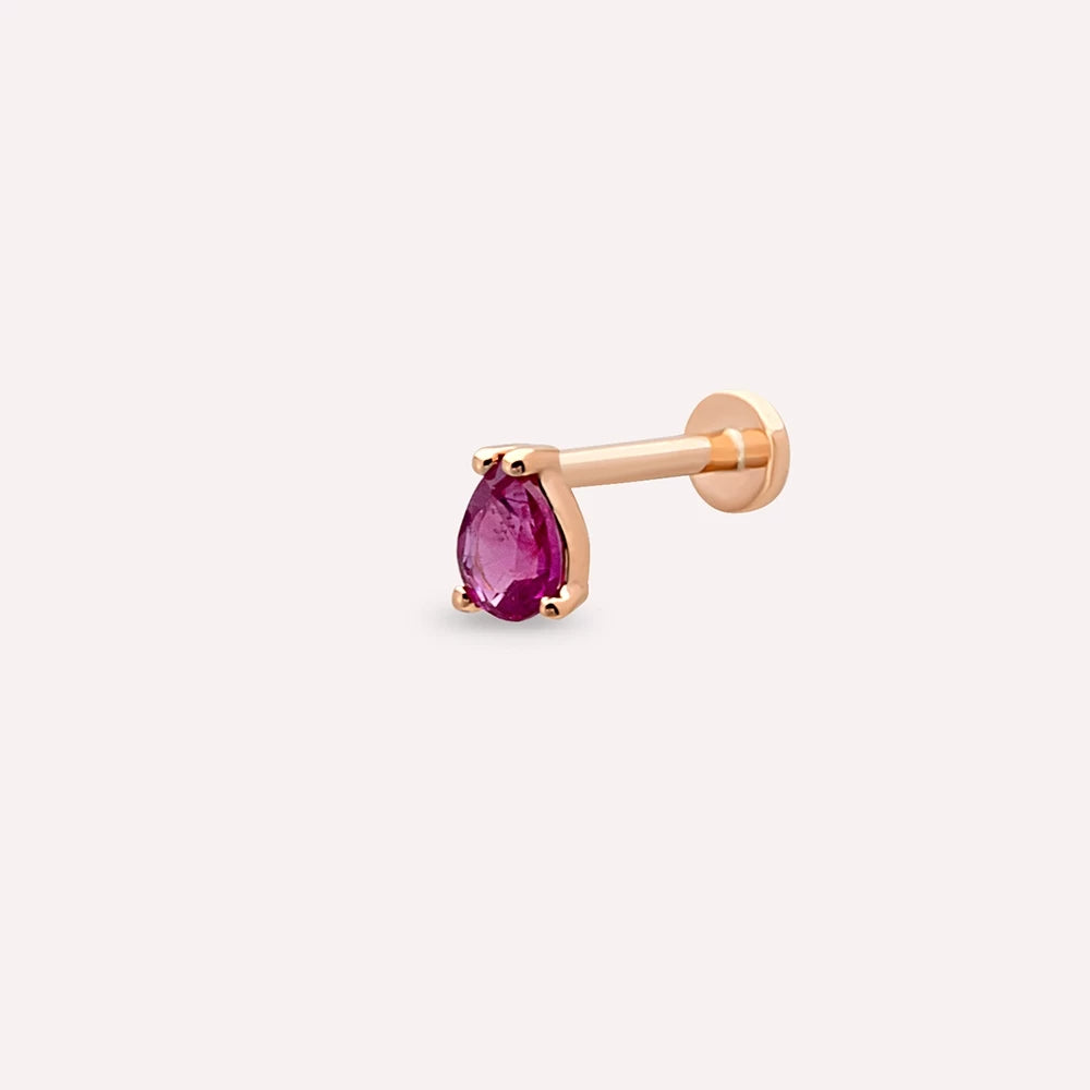 Bulb 0.18 CT Damla Kesim Yakut Taşlı Rose Altın Piercing