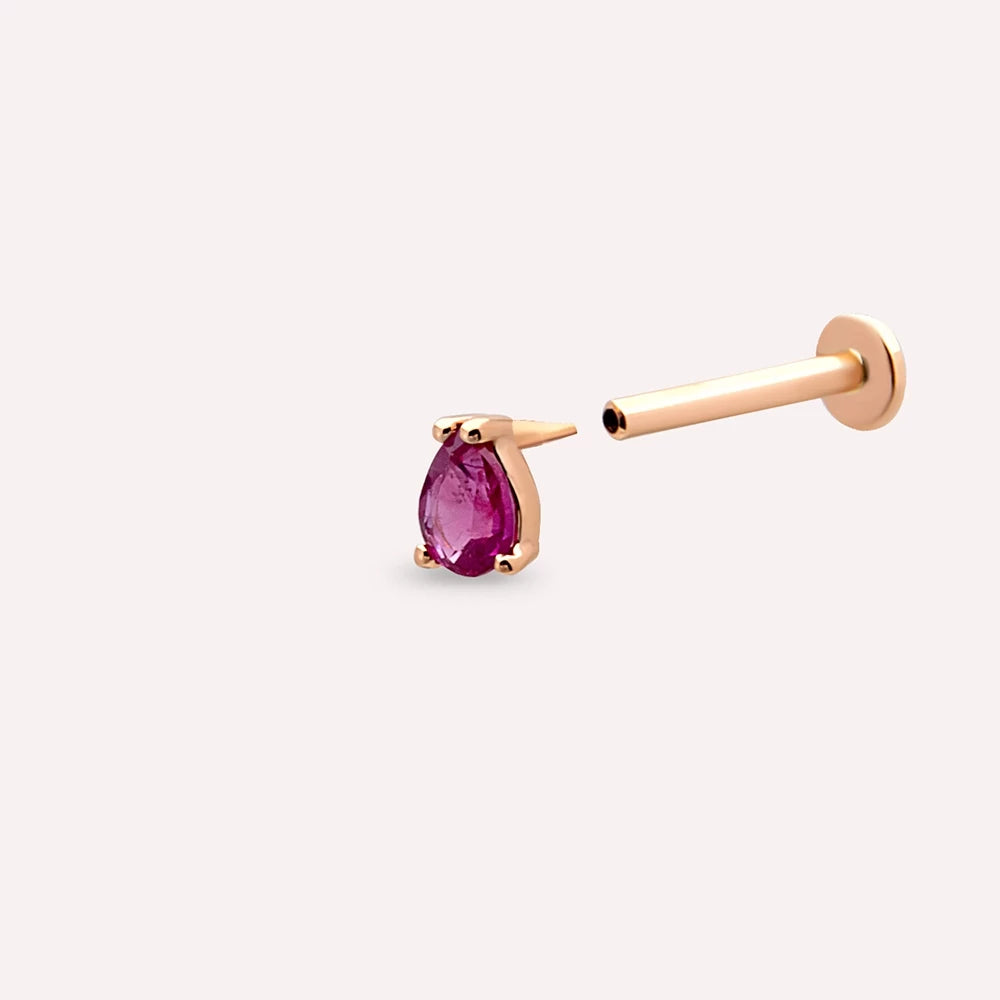 Bulb 0.18 CT Damla Kesim Yakut Taşlı Rose Altın Piercing